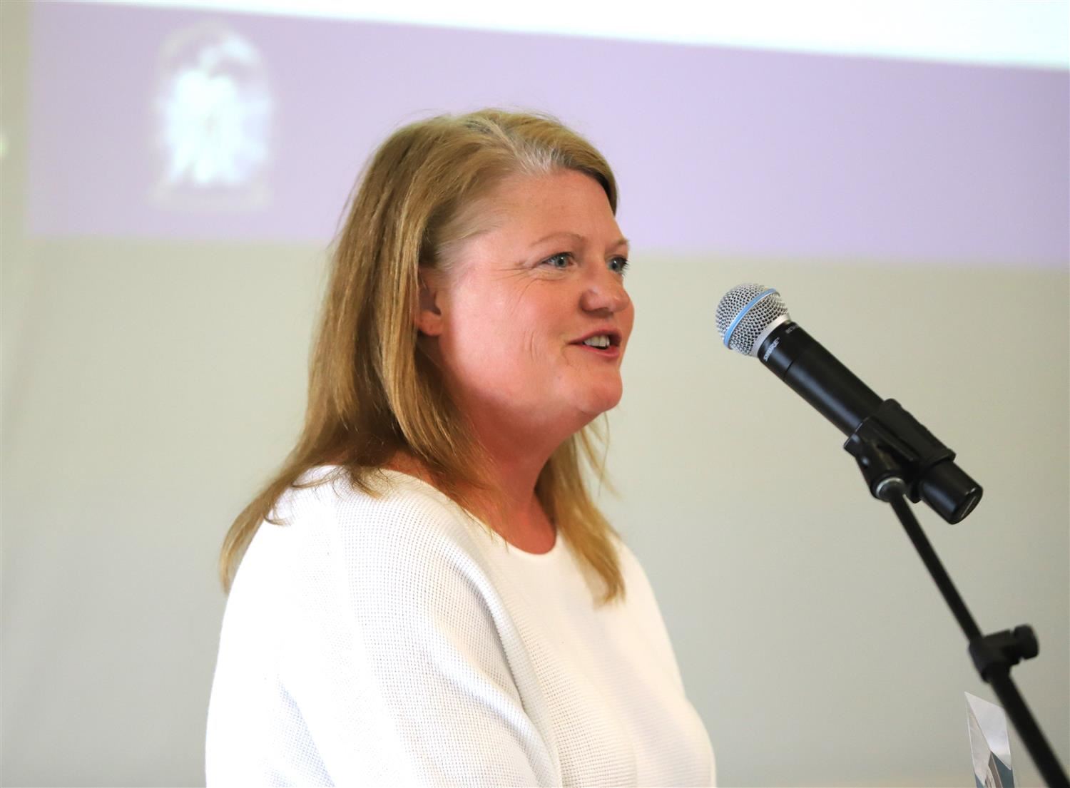 Lisa Wilson of CNH speaking after accepting the 2024 Community Partner of the Year Award